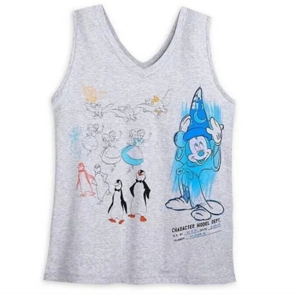 Disney Ink and Paint Mickey Character Sketch Tank Top Grey L - Picture 1 of 7